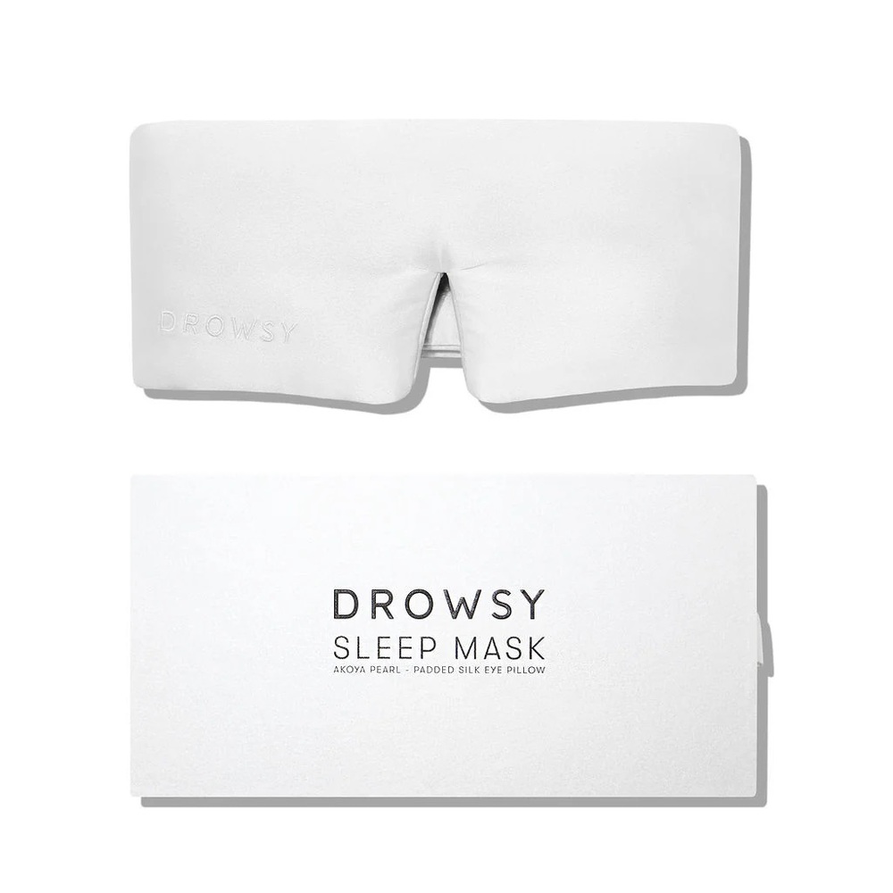 NEW IN BOX Drowsy Sleep Co Padded Silk Sleep Mask in Akoya Pearl White